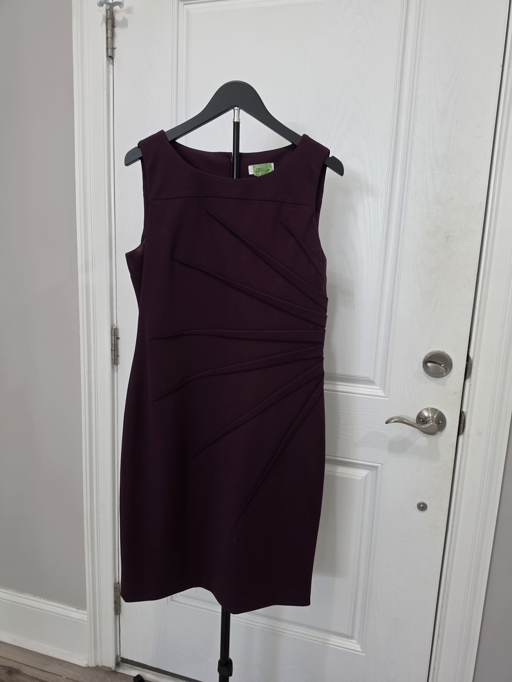 Calvin Klein Sleeveless Pleated Sheath Dress in Deep Plum